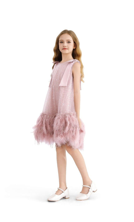kids atelier tulleen Pink Sequin Feather Dress