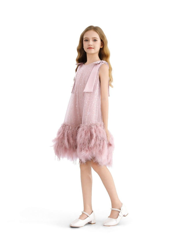 kids atelier tulleen Pink Sequin Feather Dress