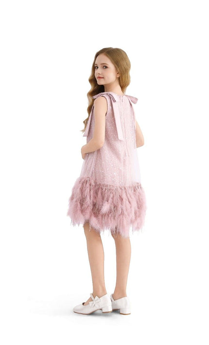 kids atelier tulleen Pink Sequin Feather Dress