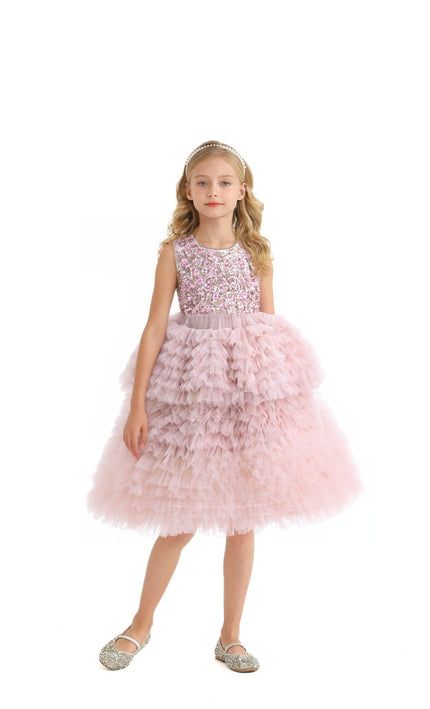 kids atelier tulleen Pink Sparkle Tiered Tulle Dress