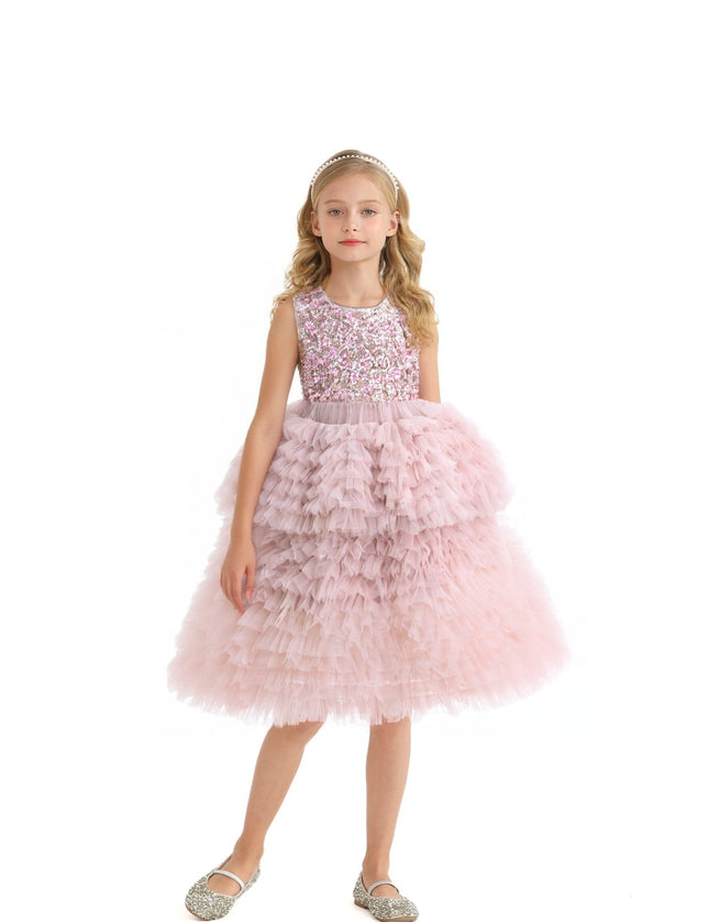 kids atelier tulleen Pink Sparkle Tiered Tulle Dress
