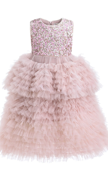 kids atelier tulleen Pink Sparkle Tiered Tulle Dress