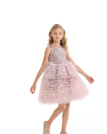 kids atelier tulleen Pink Sparkle Tiered Tulle Dress