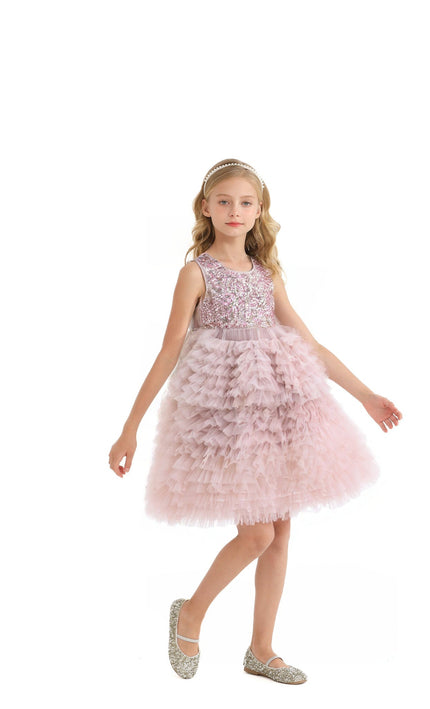 kids atelier tulleen Pink Sparkle Tiered Tulle Dress