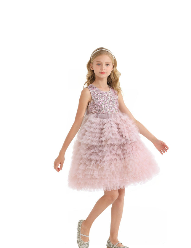 kids atelier tulleen Pink Sparkle Tiered Tulle Dress