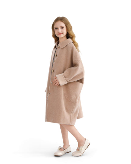 kids atelier tulleen Champagne Wool Coat with Peter Pan Collar
