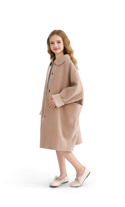kids atelier tulleen Champagne Wool Coat with Peter Pan Collar