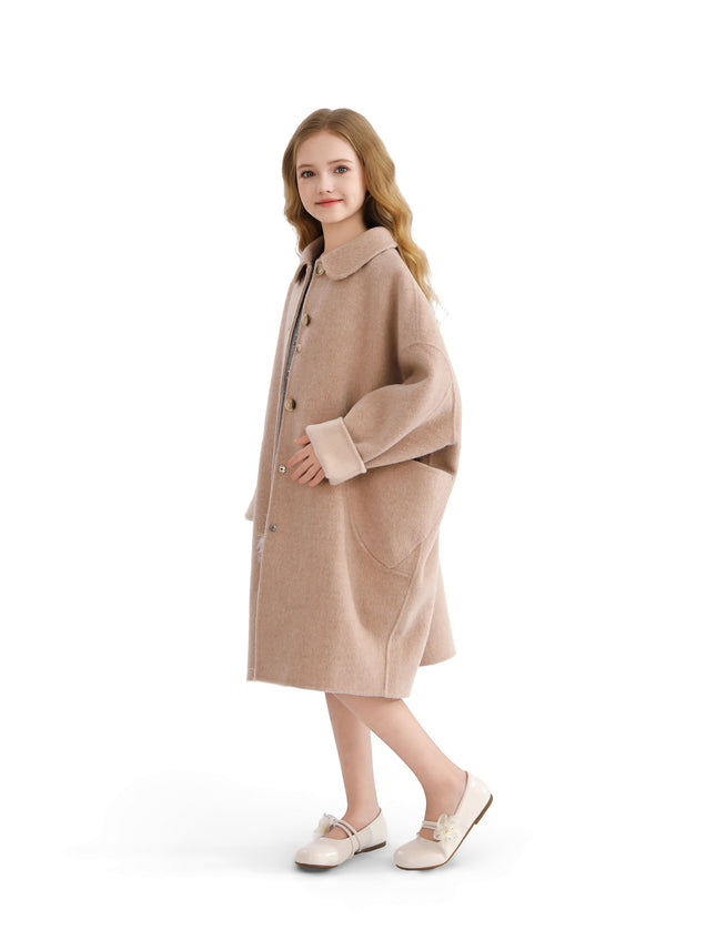 kids atelier tulleen Champagne Wool Coat with Peter Pan Collar