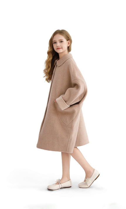 kids atelier tulleen Champagne Wool Coat with Peter Pan Collar