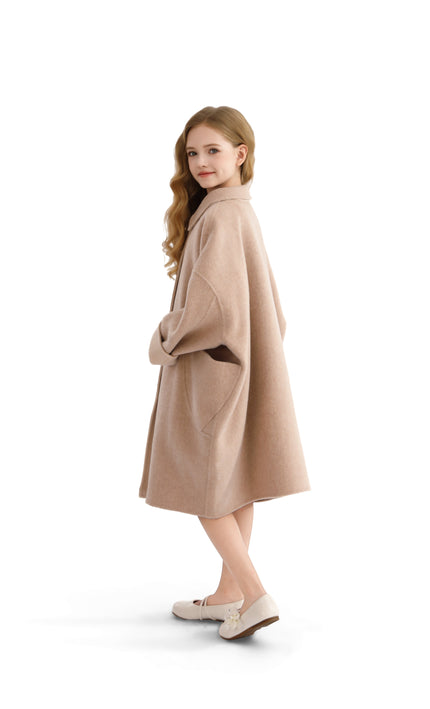 kids atelier tulleen Champagne Wool Coat with Peter Pan Collar
