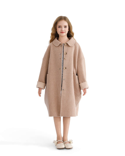 kids atelier tulleen Champagne Wool Coat with Peter Pan Collar