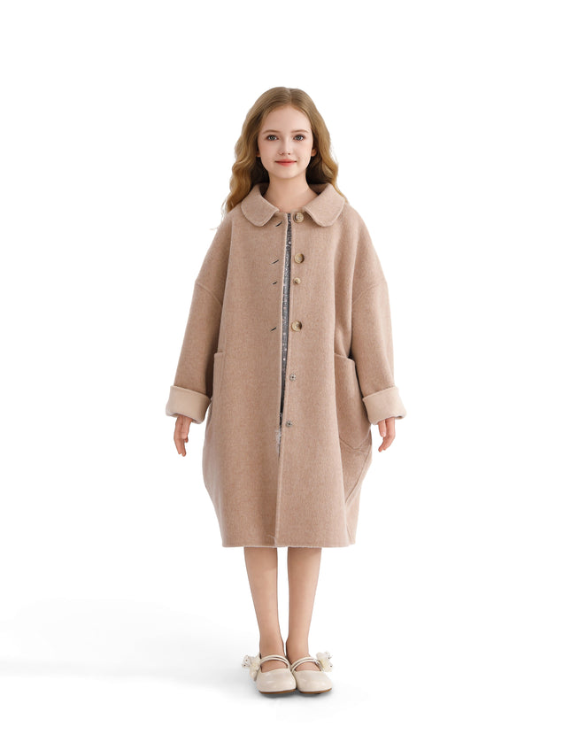 kids atelier tulleen Champagne Wool Coat with Peter Pan Collar