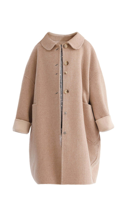 kids atelier tulleen Champagne Wool Coat with Peter Pan Collar