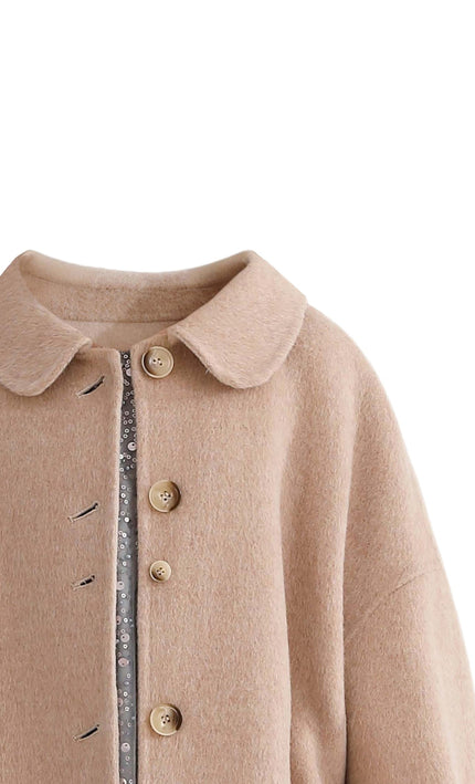 kids atelier tulleen Champagne Wool Coat with Peter Pan Collar