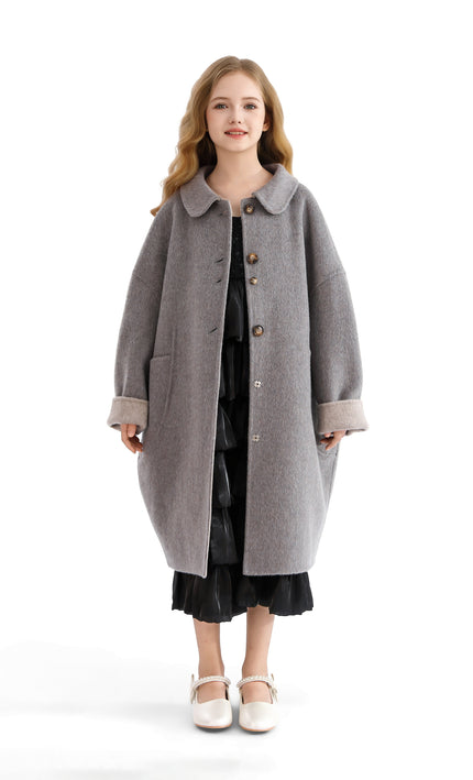 kids atelier tulleen Gray Wool Coat with Peter Pan Collar