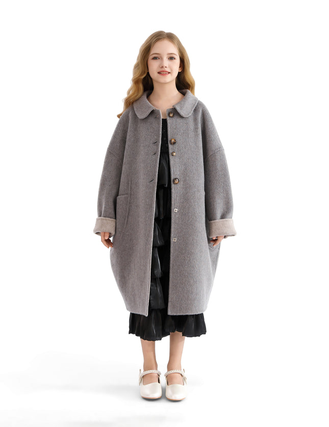 kids atelier tulleen Gray Wool Coat with Peter Pan Collar