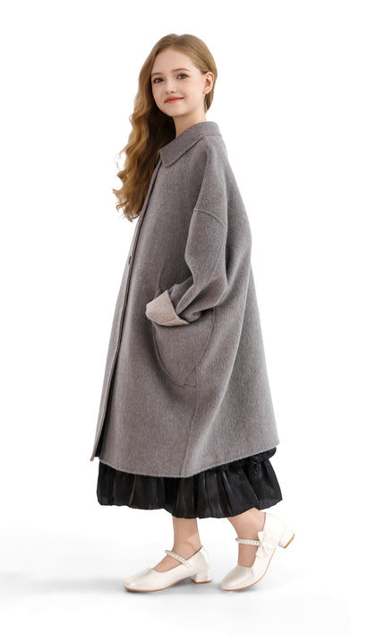kids atelier tulleen Gray Wool Coat with Peter Pan Collar