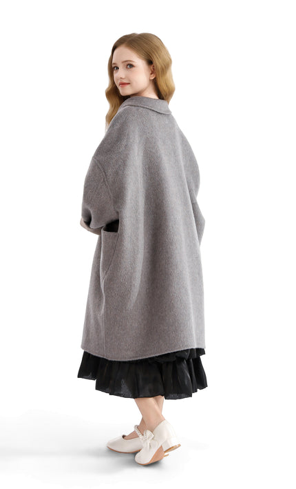 kids atelier tulleen Gray Wool Coat with Peter Pan Collar
