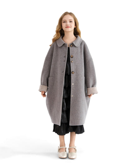 kids atelier tulleen Gray Wool Coat with Peter Pan Collar
