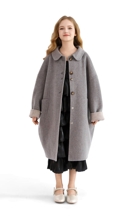 kids atelier tulleen Gray Wool Coat with Peter Pan Collar
