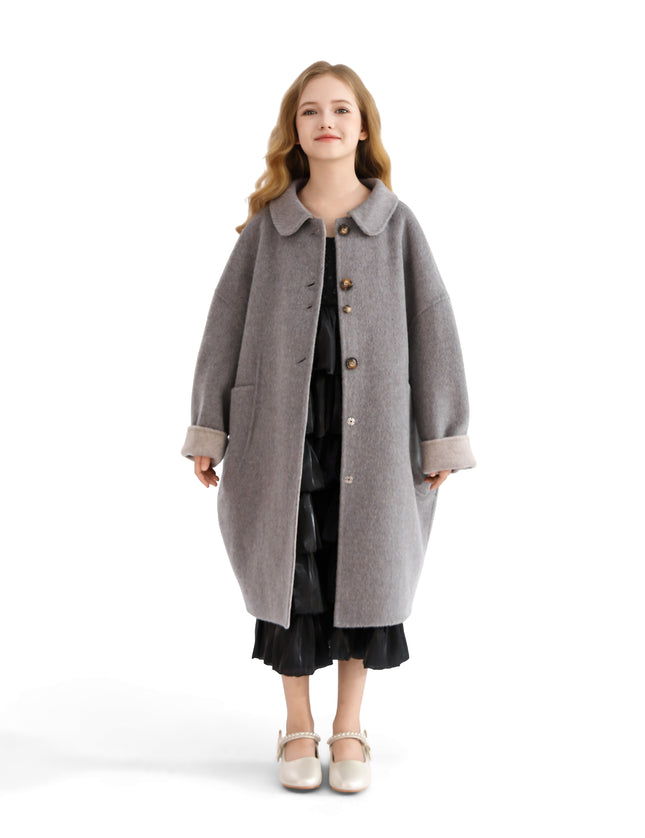 kids atelier tulleen Gray Wool Coat with Peter Pan Collar