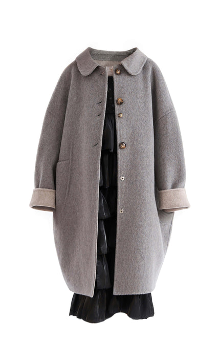kids atelier tulleen Gray Wool Coat with Peter Pan Collar