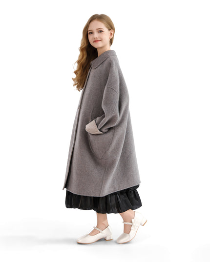 kids atelier tulleen Gray Wool Coat with Peter Pan Collar