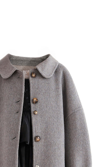 kids atelier tulleen Gray Wool Coat with Peter Pan Collar