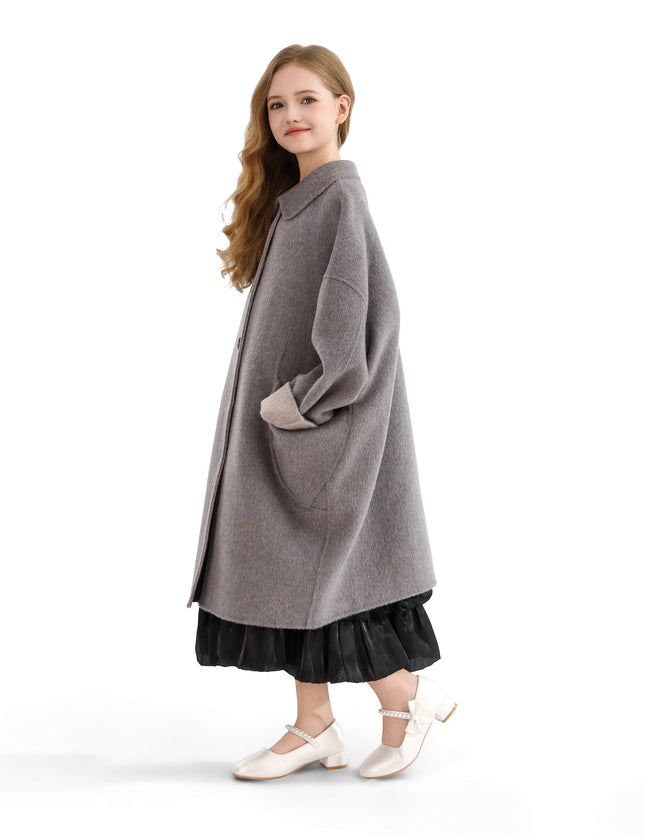 kids atelier tulleen Gray Wool Coat with Peter Pan Collar