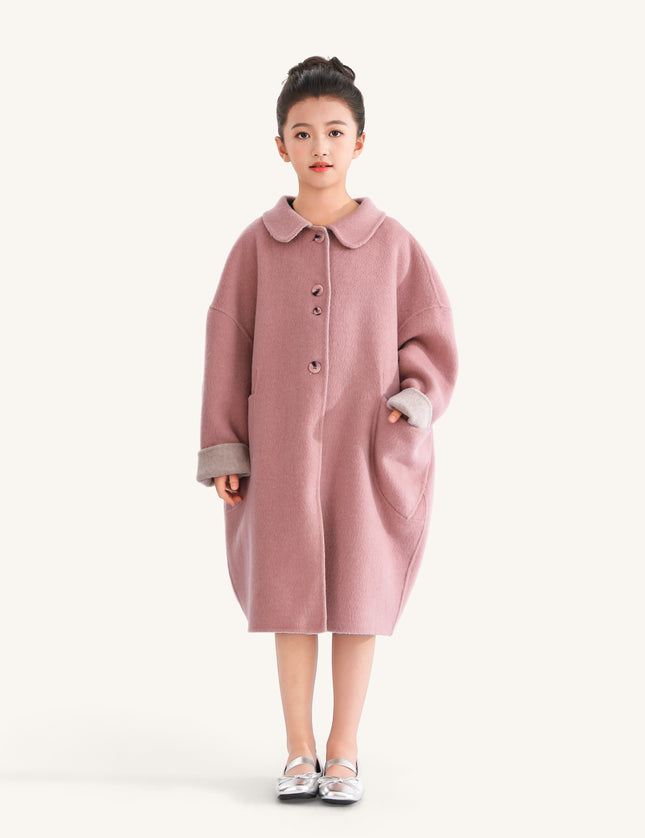 kids atelier tulleen Pink Wool Coat with Peter Pan Collar