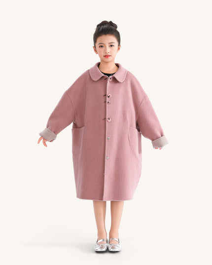 kids atelier tulleen Pink Wool Coat with Peter Pan Collar