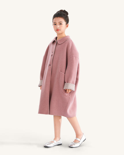 kids atelier tulleen Pink Wool Coat with Peter Pan Collar