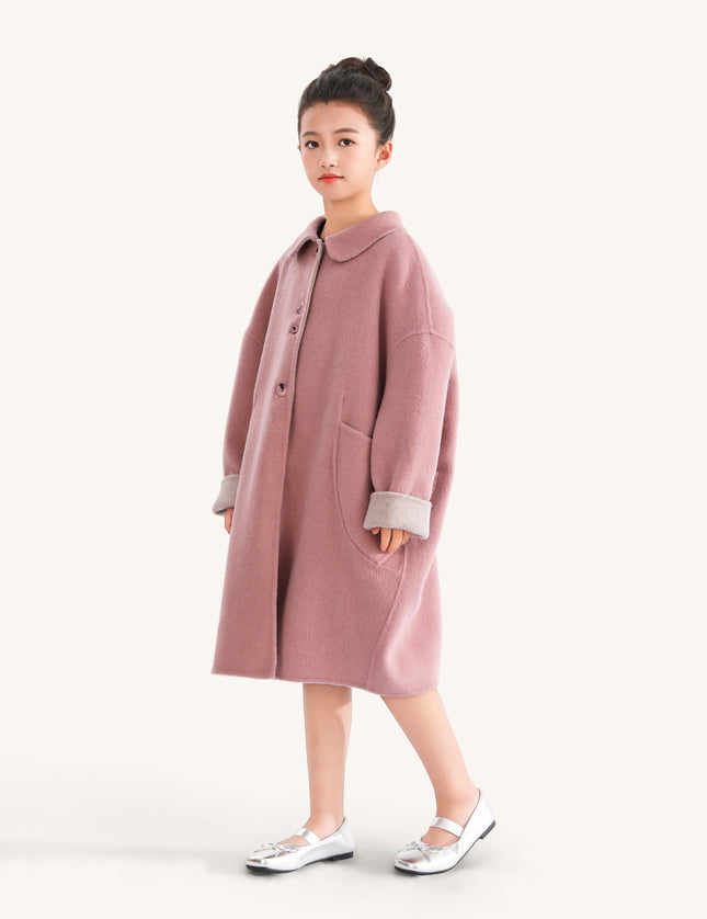 kids atelier tulleen Pink Wool Coat with Peter Pan Collar