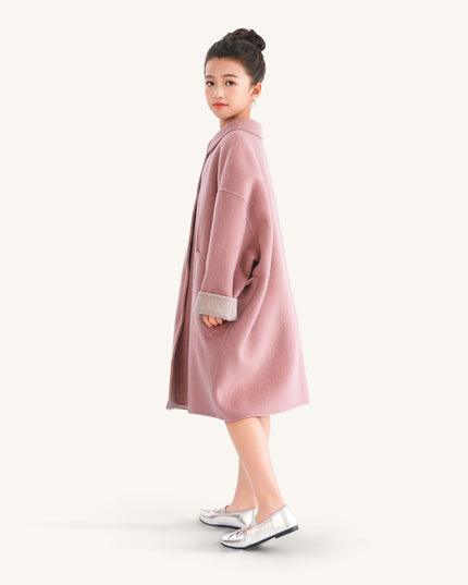 kids atelier tulleen Pink Wool Coat with Peter Pan Collar