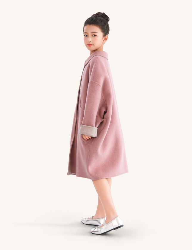kids atelier tulleen Pink Wool Coat with Peter Pan Collar