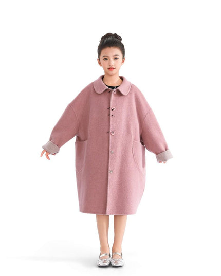 kids atelier tulleen Pink Wool Coat with Peter Pan Collar