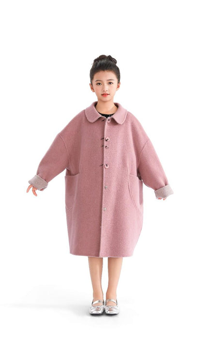 kids atelier tulleen Pink Wool Coat with Peter Pan Collar