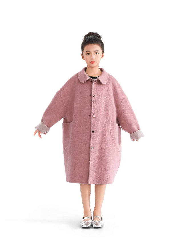 kids atelier tulleen Pink Wool Coat with Peter Pan Collar