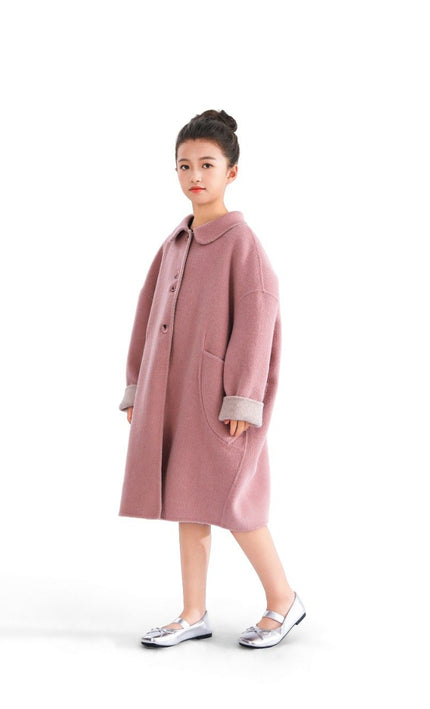 kids atelier tulleen Pink Wool Coat with Peter Pan Collar