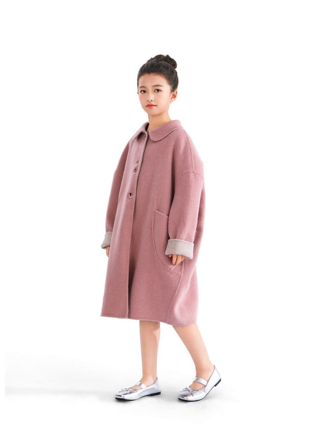 kids atelier tulleen Pink Wool Coat with Peter Pan Collar