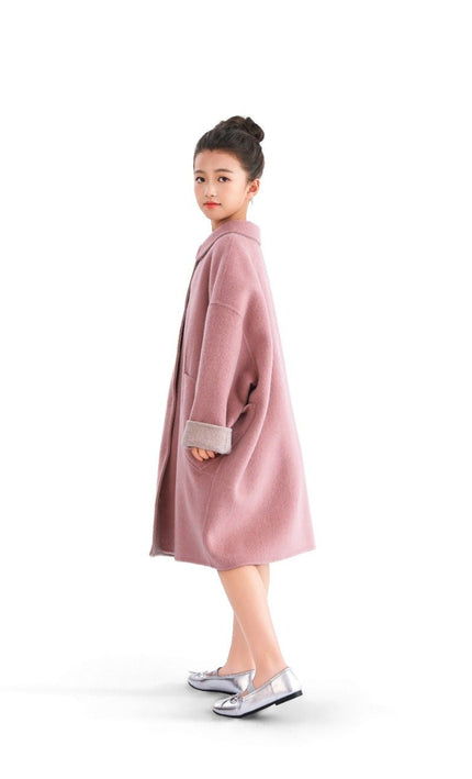 kids atelier tulleen Pink Wool Coat with Peter Pan Collar