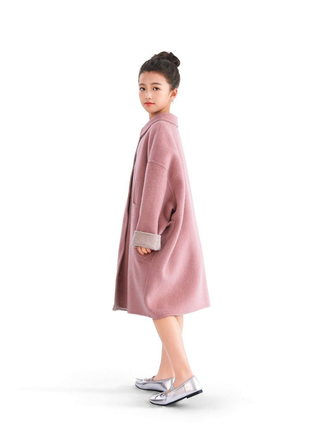 kids atelier tulleen Pink Wool Coat with Peter Pan Collar