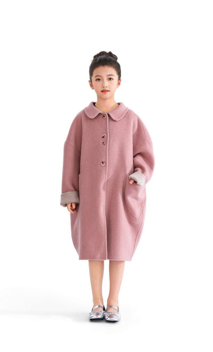 kids atelier tulleen Pink Wool Coat with Peter Pan Collar