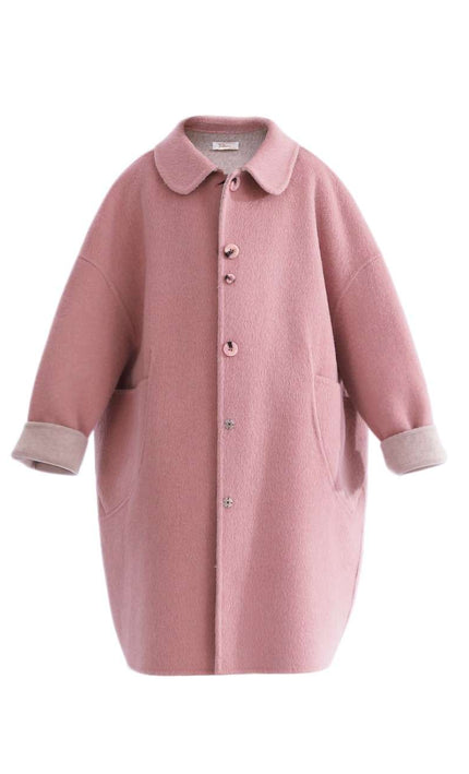 kids atelier tulleen Pink Wool Coat with Peter Pan Collar
