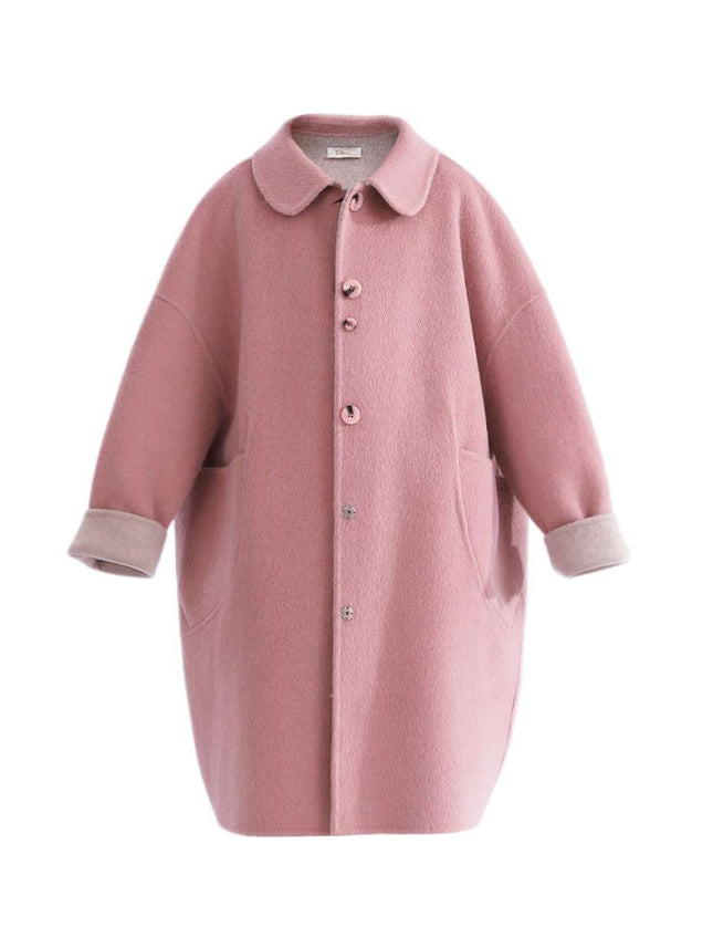 kids atelier tulleen Pink Wool Coat with Peter Pan Collar