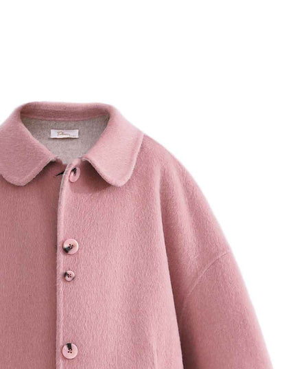 kids atelier tulleen Pink Wool Coat with Peter Pan Collar