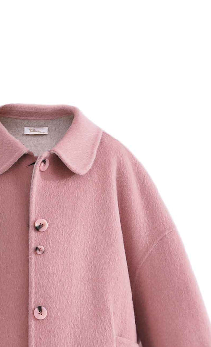 kids atelier tulleen Pink Wool Coat with Peter Pan Collar