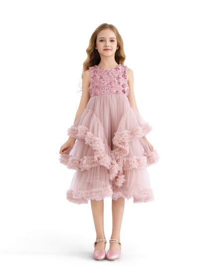 kids atelier tulleen Pink Sequin & Cascading Tulle Gown