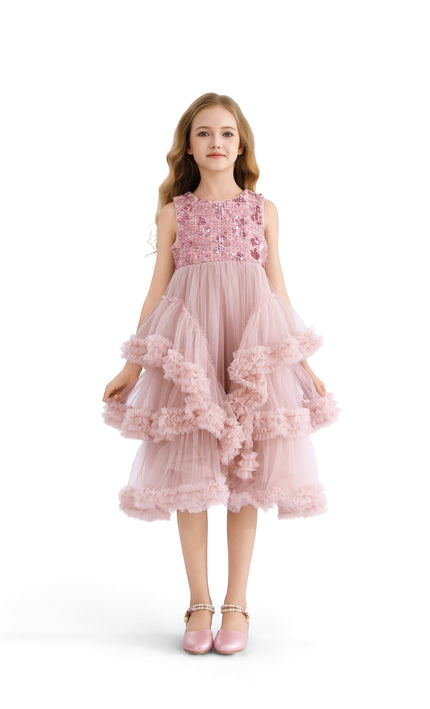 kids atelier tulleen Pink Sequin & Cascading Tulle Gown