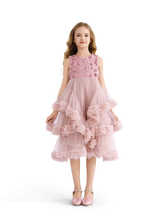 kids atelier tulleen Pink Sequin & Cascading Tulle Gown